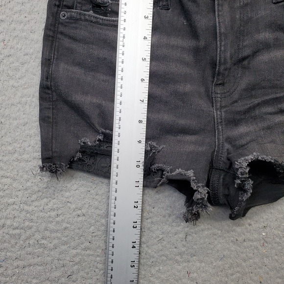 American Eagle Denim Shorts Womens 10 Black Next Level Stretch Distressed Beach - Picture 3 of 8